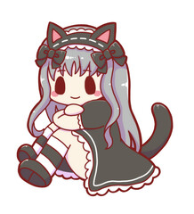 Hand-drawn Gothic Lolita Catgirl - Cute Chibi Illustration