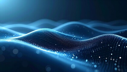 Minimalistic AI-inspired abstract waves of binary code, glowing particles floating in motion, smooth gradient tech background, modern corporate look"