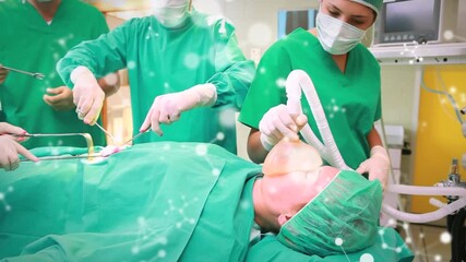 Animation of molecules over diverse surgeons operating - Powered by Adobe