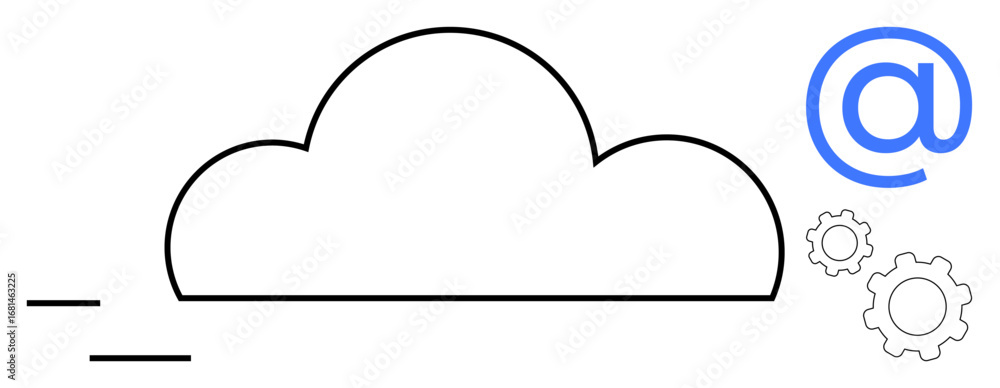 Poster cloud outline, email sign, and gear icons combine to signify data storage, communication, and automa