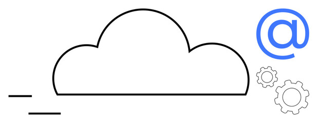 Cloud outline, email sign, and gear icons combine to signify data storage, communication, and automation. Ideal for tech, cloud services, web hosting, IT solutions email systems automation simple