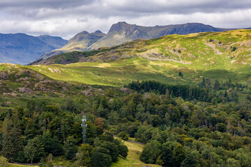 Modern mobile phone tower altering the natural landscape of a rural valley in Grasmere, Lake District