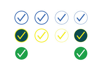 Collection of Check Mark Icons in Various Colors on Transparent Background