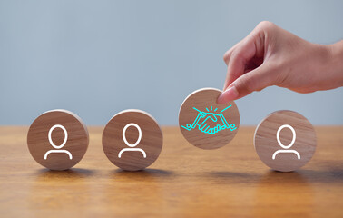 Cubes with handshake symbol. Business agreement between different parties. Business deal,...