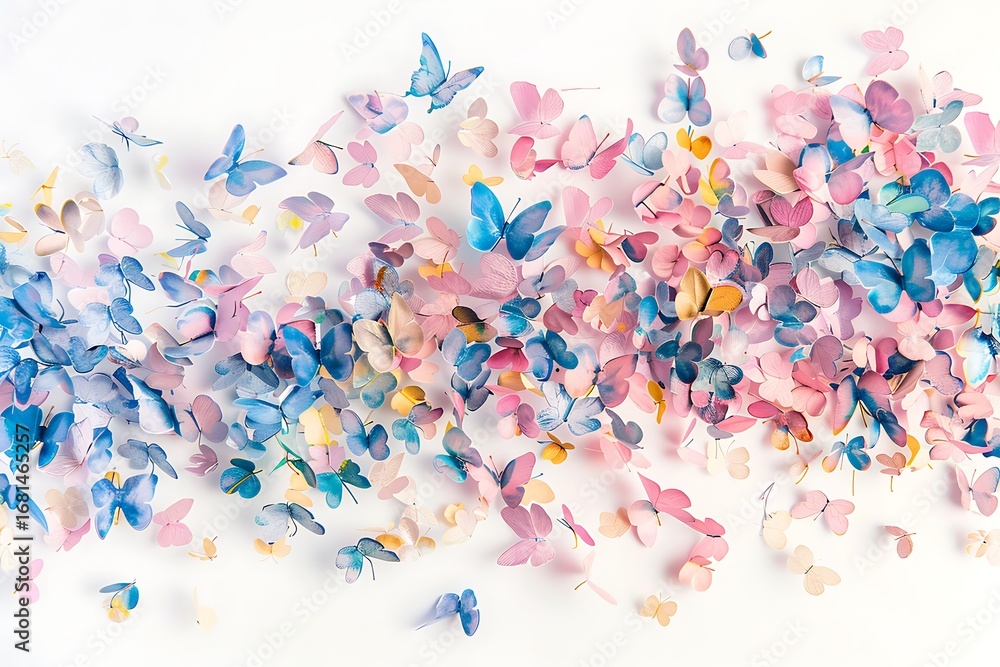 Aufkleber a vibrant array of colorful butterfly cutouts scattered on a white background, creating a whimsical 