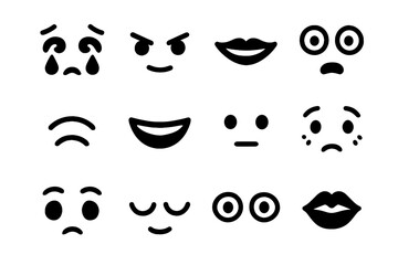 Grid closed surprised emotion angry open shy icon eyes vector lips pouting