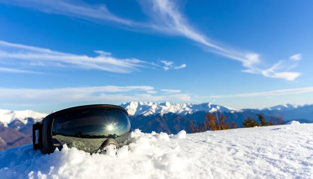 Ski goggles on snow-covered mountaintop