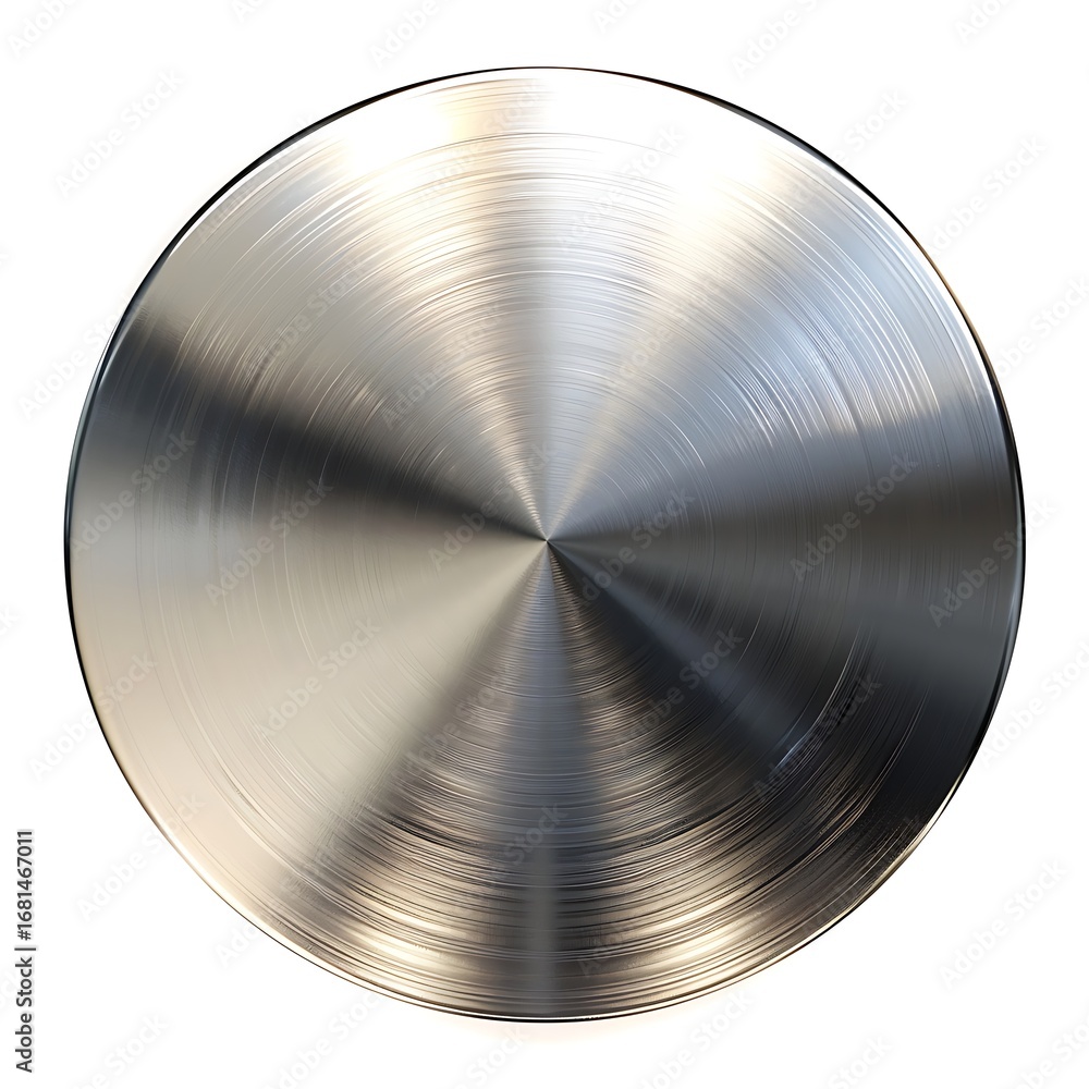 Poster a shiny, circular metal surface reflecting light with a smooth texture and subtle radial patterns.