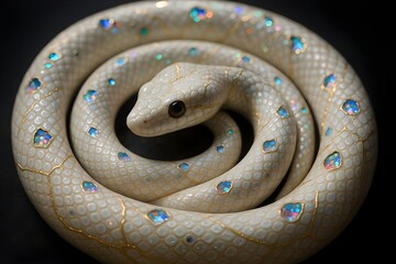 Obraz premium Porcelain Snake with Golden Cracks and Stained Glass Scales