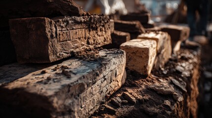 Fototapeta premium Construction industry concept with brick production and supply chains