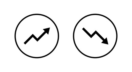 Up and down arrow icon in circular outline. Growth and decline trend symbol. Market increase or decrease concept