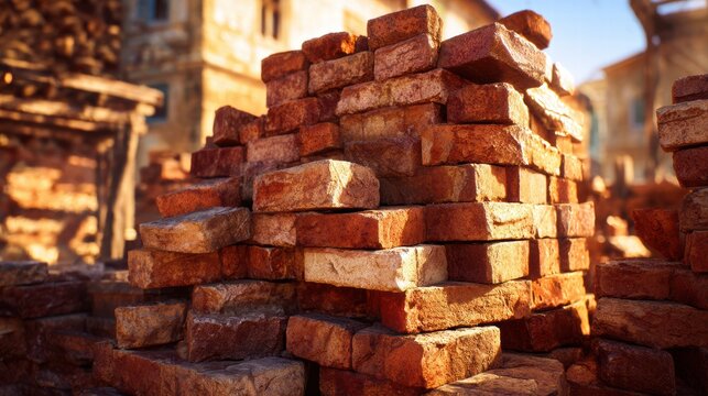 Clay brick formation in industrial plant with machinery and drying lines