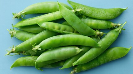 Fresh Green Snap Peas on Blue Background for Culinary and Design Projects