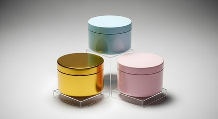 Cosmetic Jars, Pastel Pink, Gold, Light Blue Containers, Cream Jars, Packaging Mockup