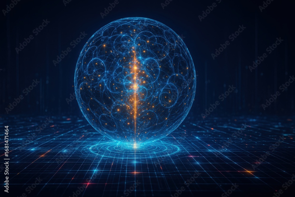 Poster futuristic technology sphere with network connections and glowing elements visual concept