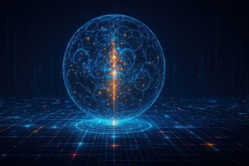 Futuristic technology sphere with network connections and glowing elements visual concept
