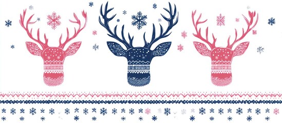 Decorative Festive Reindeer Illustration with Snowflakes and Ornamental Border
