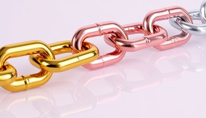 Obraz premium A strong metallic chain with interconnected links of gold, rose gold, and silver, symbolizing unity, diversity, and the value of a strong partnership