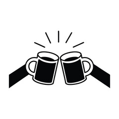 minimalist silhouette of two friends clinking coffee.