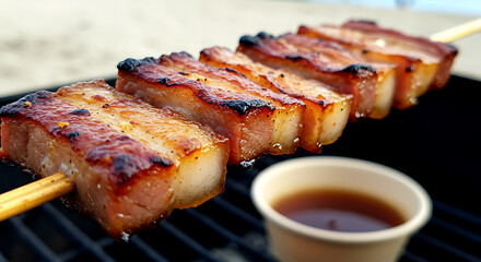 Philippines &ndash; Inihaw na Liempo (Grilled Pork Belly). pork belly slices marinated in calamansi and soy sauce, skewered and grilled 