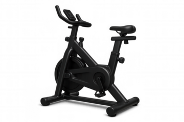 Black stationary bike isolated on transparent background, perfect for fitness and workout visuals