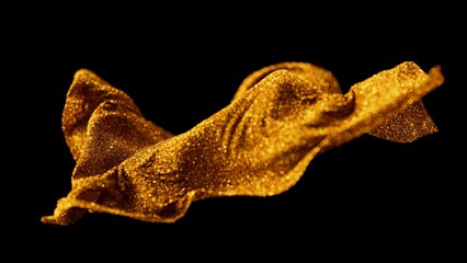 3d render illustration of glowing glitter smoke or splash effect. Golden dust cloud with sparkles.
