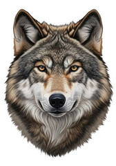 Fototapeta premium Detailed Gray Wolf Head Portrait Isolated on White Background