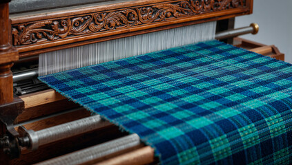 Traditional Loom with Blue and Green Tartan Fabric