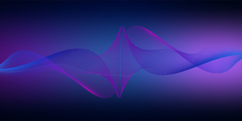 Abstract digital sound wave equalizer particle lines with red, purple, blue gradient on dark background. Design element for music, futuristic technology science decoration. EPS10