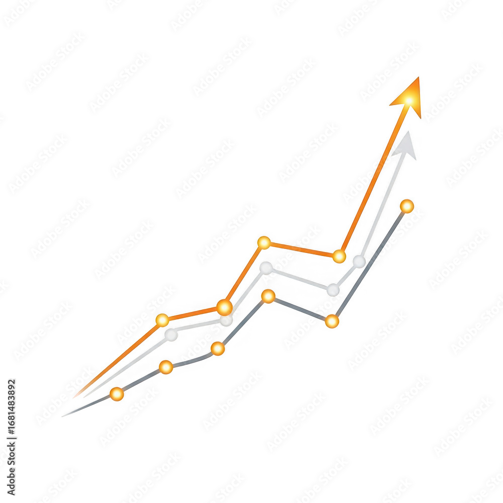 Poster multi colored line graphs showing upward trends with arrows on black background chart data isolated 