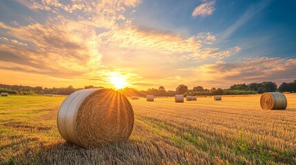 Scenic tuscan countryside with hay bales and rustic farmhouses in italy