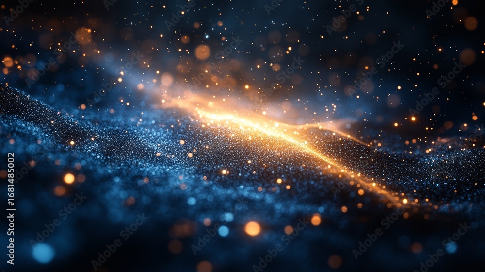 Canvas Prints abstract glowing particles in dark waves