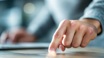 Interview mistake wrong answer concept. A finger gently touches a surface, emphasizing precision and technology in action.