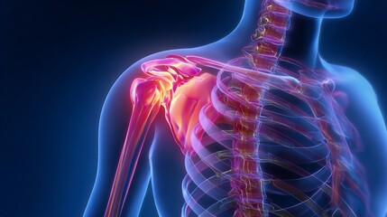 Detailed medical illustration of shoulder dislocation sports injury anatomy focus physiotherapy rehabilitation awareness concept
