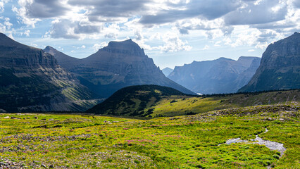Fototapeta premium Scenic views on Hidden Lake Trail in Glacier national park, Montana, United States