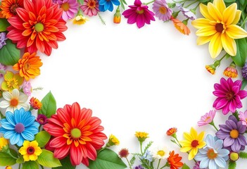 Obraz premium Vibrant floral frame, colorful blooms border blank space, background, artwork