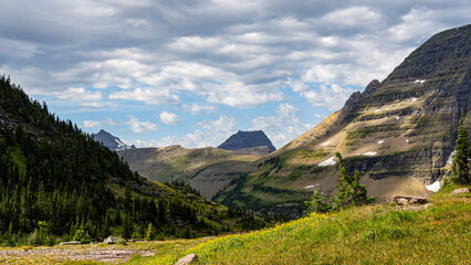 Scenic views on Hidden Lake Trail in Glacier national park, Montana, United States
