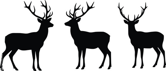 Silhouette of majestic deer with antlers, wildlife illustration, animal vector, nature art, forest deer, stag silhouette, hunting design, reindeer clipart