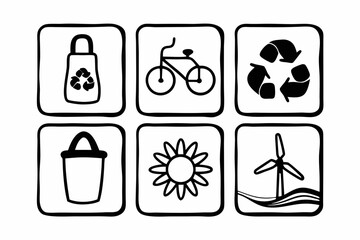 Minimalist Eco Lifestyle Icon Set Black Line Art Vector Illustration
