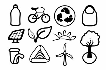 Minimalist Eco Lifestyle Icon Set Black Line Art Vector Illustration