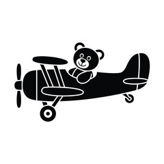 Cute teddy bear flying in a vintage biplane silhouette © firoj