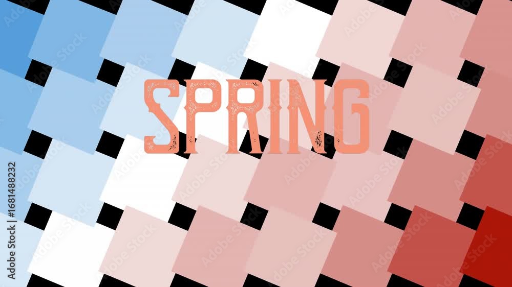 Poster animation of spring text over squares