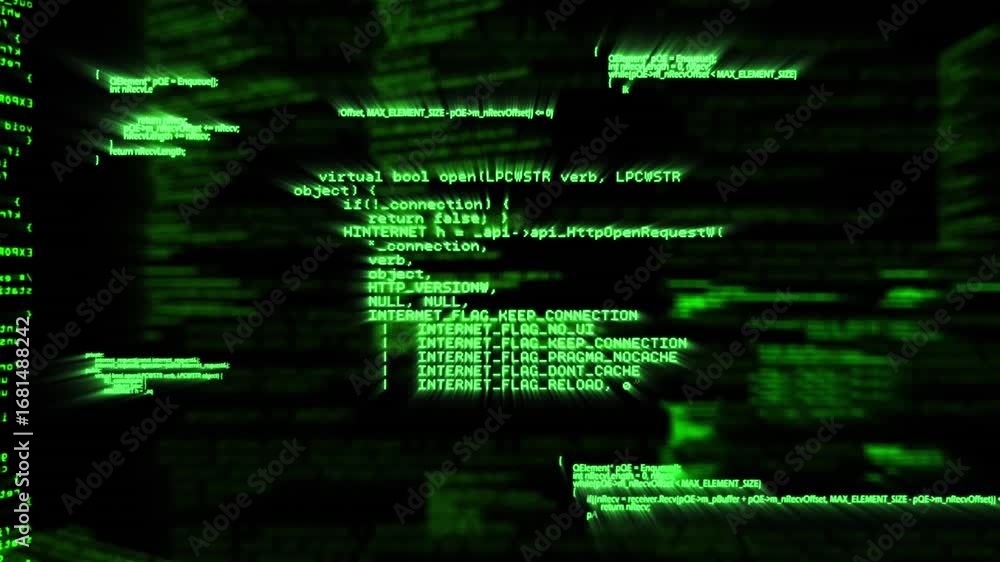 Poster animation of computer data processing over black background