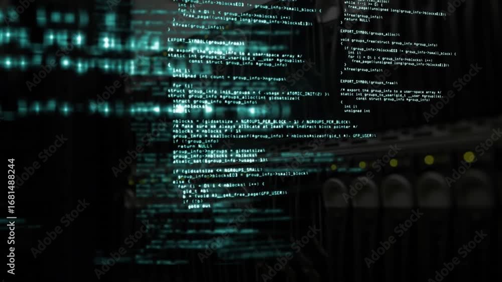 Leinwandbilder animation of computer data processing over computer server in background
