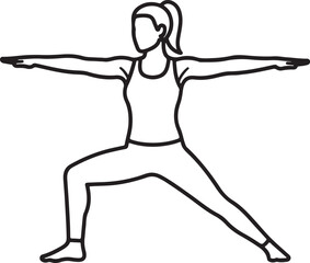 Woman in Warrior I Yoga Pose Line Art warrior II virabhadrasana II