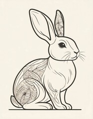 Obraz premium A detailed line drawing of a rabbit, featuring intricate floral patterns throughout its body and ears.