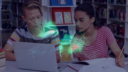 Animation of network of connections over diverse school children reading and learning at school - Powered by Adobe