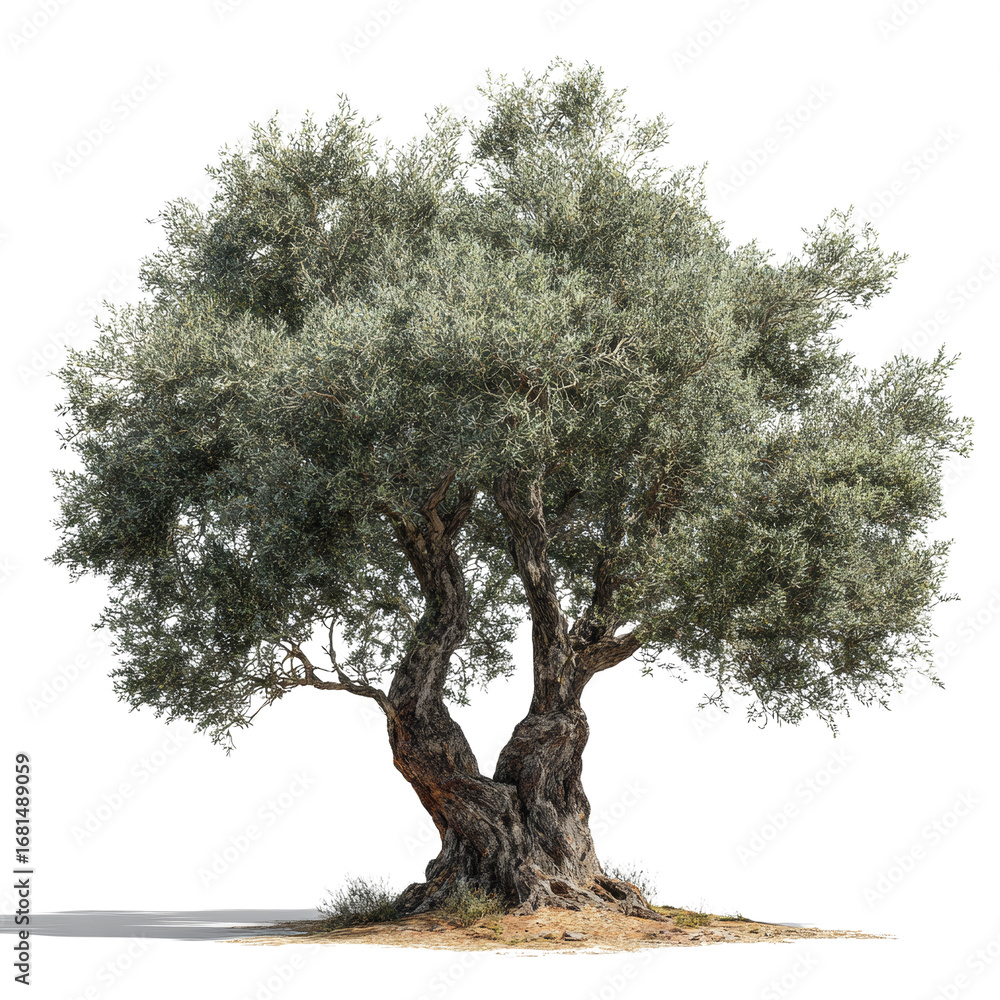 Poster majestic olive tree displaying its textured bark and abundant foliage in isolated setting