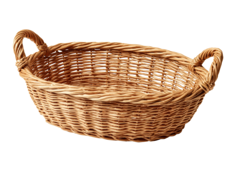 Isolated handcrafted willow basket, traditional craftsmanship with woven details and sturdy