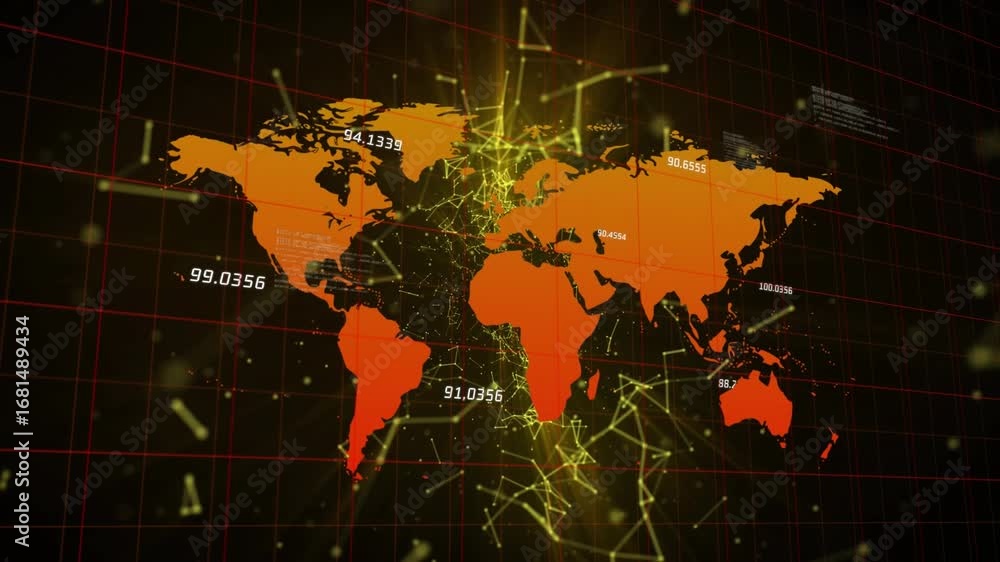 Aufkleber animation of data processing over world map
